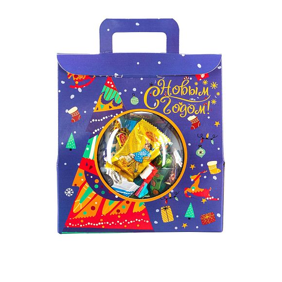 Сладкий новогодний подарок Снежный шар синий (игрушка на елку)