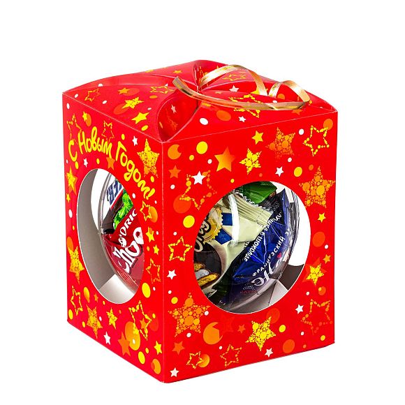 Сладкий новогодний подарок Елочный шарик красный (игрушка на елку)