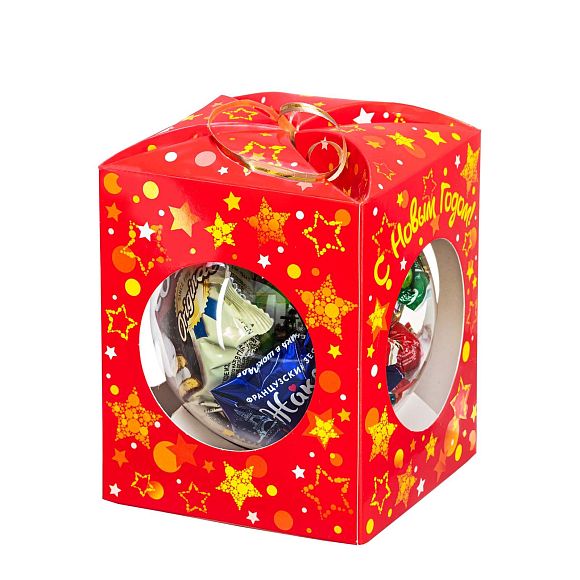 Сладкий новогодний подарок Елочный шарик красный (игрушка на елку)