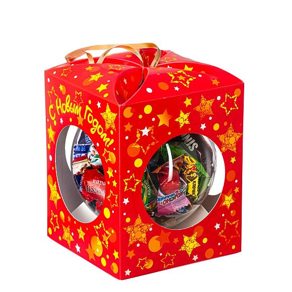 Сладкий новогодний подарок Елочный шарик красный (игрушка на елку)