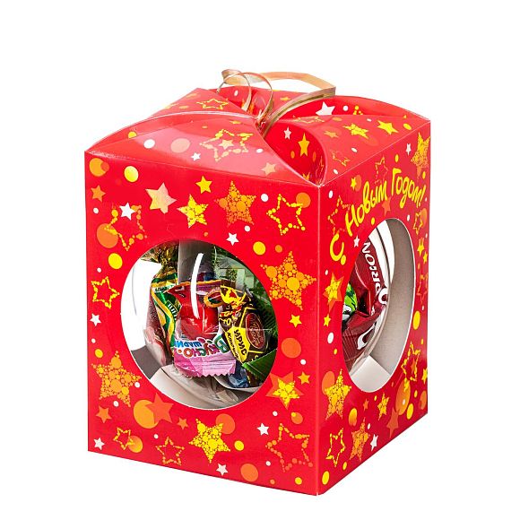 Сладкий новогодний подарок Елочный шарик красный (игрушка на елку)