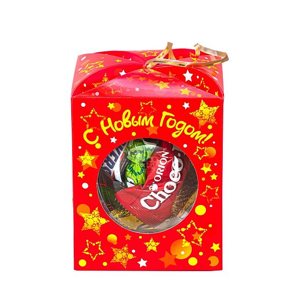 Сладкий новогодний подарок Елочный шарик красный (игрушка на елку)